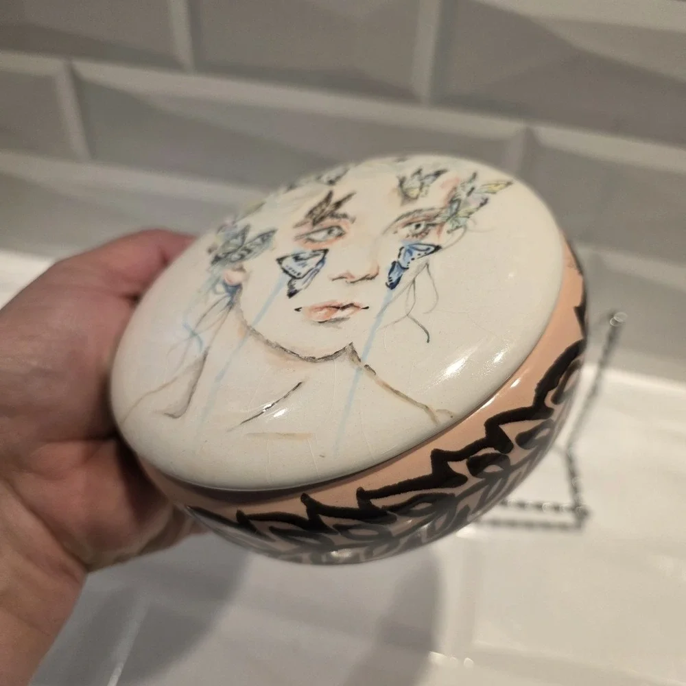 Love And Sacrifice Potrait Woman Adorned By Butterflies Hand Painted Trinket Box